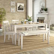 Specializing in long extension tables that can be crafted to seat 8 to 28 adults and extends to over 20 feet. Lexington 6 Piece Dining Set With 60 Dining Table Bench And 4 Window Back Chairs Antique White From Walmart Accuweather Shop