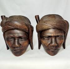 Vintage African Hand Carved Ebony Wood Man And Woman Tribal Bookends
