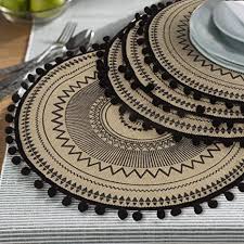 Free shipping on eligible items. Amazon Com Lahome Mandala Print Round Placemat Farmhouse Jute Table Mats With Pompom Tassel 15 Inch Place Mat For Dining Room Kitchen Table Decor Black 4 Kitchen Dining
