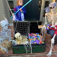 I come up with a different theme each year for our own site. Posable Pirate Skeleton Halloween Decoration