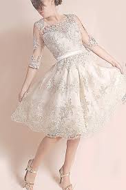 Plus Size Lace Wedding Party Dress Knee Length Bridal Gown Ecru Beach Wedding Gown Romantic 3 4 Sleeves Cocktail Dres Dresses Short Lace Dress Romantic Dress