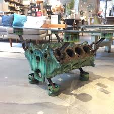 Just Finished This 1973 Pontiac Firebird Engine Block Coffee Table Painted In A Faux Patina For A Cool Aged Look Automotive Furniture Coffee Table Table