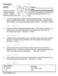 Monster Math Free Printable World Problems For Halloween Word Problem Worksheets Math Word Problems Word Problems