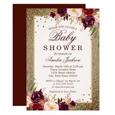 Burgundy Gold Floral Sparkle Baby Shower Invitation Zazzle Com Sparkle Baby Shower Floral Baby Shower Invitations Sparkle Baby Shower Invitations