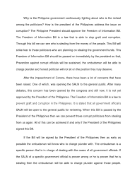 Corruption here in the philippines is bad and should remain treated as soon as possible. Argumentative Essay Political Corruption President Of The Philippines