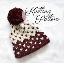 Knit Hat Pattern Knitted Fair Isle Double Brim Tuque Beige Etsy Beanie Pattern Knitting Bag Pattern Knitting Patterns
