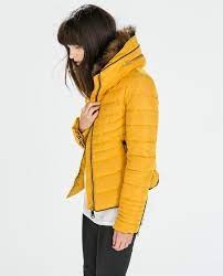 Zara Mustard Yellow Quilted Padded Winter Jacket Fur Collar Size L Large Yellow Puffer Jacket Mustard Jacket Fur Hood Jacket