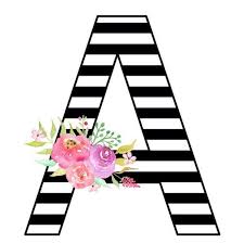 Black And White Striped Background With Flowers Monogram Letter A Floral Monogram Letter Black And White Etsy Floral Monogram Letter Floral Monogram Watercolor Monogram