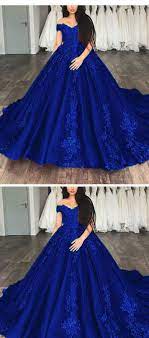 Royal Blue Ball Gown Lace Wedding Dresses Prom Reception Party Gown 2019 Blue Ball Gowns Prom Dresses Ball Gown Quinceanera Dresses Blue