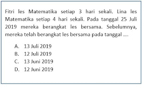 Latihan soal matematika sd yang akan kami bagikan kali ini yaitu latihan soal tentang kpk dan fpb. Soal Cerita Kpk Tanggal Bersama Idschool