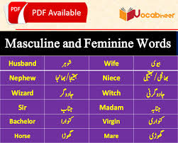 Masculine And Feminine With Urdu Meanings Download Pdf Free Learn English Words English Vocabulary Words English Opposite Words