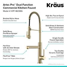 Easy shopping and online returns! Kraus Kpf 1603bg Artec Pro 2 Function Commercial Style Pre Rinse Kitchen Faucet With Pull Down Spring Spout And Pot Filler 24 75 Inch Brushed Gold Pricepulse