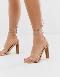 Office Heartbeat Light Pink Tie Up Heeled Sandals With Cylindrical Heel Asos