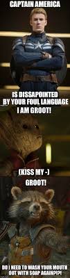Groot Has A Potty Mouth Memes Avengers Captain America Language
