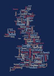 Administrative divisions map of uk. Great Britain Uk City Text Art Map Blue Art Maps