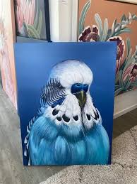 Blue Budgie Painting Original Animal Painting Animal Paintings Black Canvas Paintings
