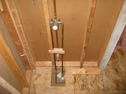 The existing shower was a wall mounted power shower unit. Moving Installing New Mixing Valve Issues With Framing Diy Home Improvement Forum
