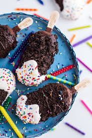 5 Ingredient Caramel Double Chocolate Birthday Ice Cream Cake Bars On A Stick Half Baked Harvest Recipe Cake Bars Ice Cream Cake Ice Cream Birthday