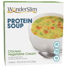 These soups are packed with at least 15 grams of protein thanks to ingredients like chicken and turkey, while still being low in calories. Buy Wonderslim Low Carb Diet High Protein Soup Mix Chicken Vegetable Cream Soup 7 Servings Low Carb Low Calorie Fat Free Soup Online In Indonesia B00eja53pe