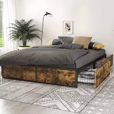 Find queen bed frame with drawers. Buy Sha Cerlin Industrial Queen Size Metal Bed Frame With 4 Sliding Xl Storage Drawers Platform Bed With Large Storage Space Metal Slat Support No Box Spring Needed Easy Assembly Online In