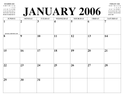 January 2006 Calendar Of The Month Free Printable January Calendar Of The Year Agenda