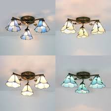 Four tier interlocking blue and clear murano glass link chandelier by mazzega. Tiffany Cone Semi Flush Ceiling Light 3 Lights White Beige Blue Clear Glass Light Fixture For Bedroom Takeluckhome Com