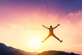 Happy Man Jumping at Top of Mountain with Sunset Sky Abstract Background  Stock Image - Image of activity, happiness: 227022593