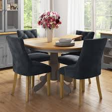 Get the best deals on round dining furniture sets. Round Extendable Dining Table With 4 Velvet Chairs In Grey Oak Finish Rhode Island Kaylee Furniture123