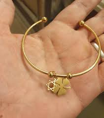 Four leaf clover bracelet, Clover Bracelet, Star of David bracelet , Lucky  charm bracelet, Open cuff bracelet,Kabbalah Jewelry, jewish gift