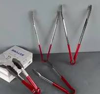 OEM Customized Logo Cooking Accessories Red Colour Service Food Tongs  Stainless Steel Kitchen Tongs
