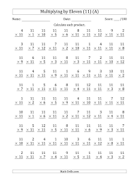 The Multiplying By Eleven 11 With Factors 1 To 12 100 Questions Multiplication Worksheets Math Multiplication Worksheets Printable Multiplication Worksheets
