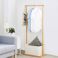 Garment stand clothes hanger organizer portable floor display shelf rack. Bamboo Garment Rack With Hamper Clothes Rack For Hanging Clothes Portable Coat Rack Free Standing Dataglove Com