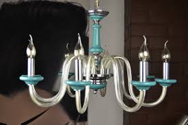 Handcrafted by master glassmakers in the venetian hinterland according to the ancient murano glass technique. Turquoise Chandelier With Murano Glass Italy Mid 20th Century Retro Station