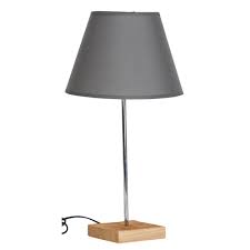 Codes promo, ventes flash, livraison offerte, trouvez le produit de vos rêves à prix réduit ! Lampe Base Carree Bois Et Pied En Metal Brillant Avec Abat Jour Gris