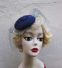 Navy Blue Birdcage Veil Cocktail Hat Silk Fascinator Lace Etsy Cocktail Hat Fascinator Veil
