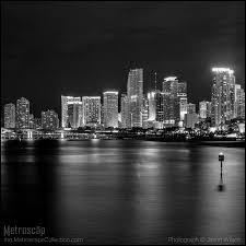 Black And White Skyline Images Framed Black And White Prints Of The Miami Skyline At Night On Biscayne Bay Miami Skyline Black And White Black And White Prints