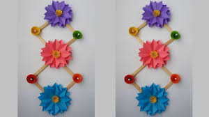 Diy How To Make Beautiful Wall Hanging With Paper Ice Cream Stick Wall Hanging Designs Hanging Flower Wall Paper Flowers