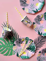 12 Assiettes Carton Imprime Tropical Feuilles En Papier Assiette Carton Decoration Papier
