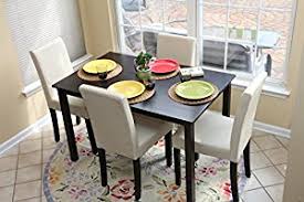 5 Pc Ivory Leather 4 Person Table And Chairs Ivory Dining Dinette Ivory Parson Chair Contemporary Kitchen Tables Metal Dining Table Dining Chairs