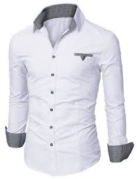 Amazon Com Doublju Mens Dress Shirt With Contrast Neck Band Clothing Pakaian Kemeja Model Baju Pria Kemeja Pria