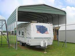 Our Tough Steel Rv Shelters Provide Excellent Year Round Protection From The Weather Buy You Rv Shelter Now From Carport1 Rv Cover Rv Shelter Metal Carports