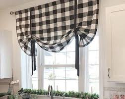 Black And White Buffalo Check Valance Black And Natural Buffalo Check Tie Up Shade Designer Valance Etsy Tie Up Shades Custom Curtains Home