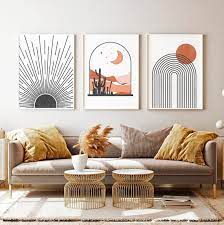 Sun And Moon Print Set Of 3 Mid Century Modern Art Scandinavian Art Minimal Abstract Geometric Art Desert Digital Download Boho Art Boho Living Room Decor Wall Art Sets Living Room