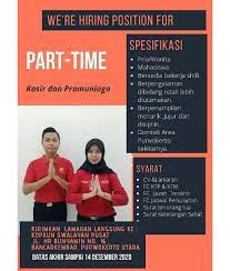Ada perusahaan yang sedang membuka kesempatan lowongan kerja part time, cafe, wanita, staf administrasi, sales engineer dan banyak lagi di daerah purwokerto melalui indeed.com. Lowongan Kerja Part Time Lowongan Kerja Purwokerto Facebook