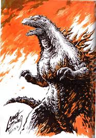 Chernobog13 Godzilla As Tokyo Burns From The End Of Godzilla 2000 Millennium Artist Shinji Mash Nishikawa Kaiju Monsters Godzilla Legendary Monsters