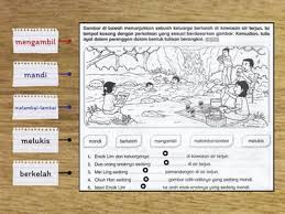 Sebuah keluarga sedang membersihkan halaman rumah. Bina Ayat Tahun 4 Sumber Pengajaran