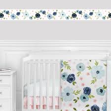 Great prices, excellent customer service. Sweet Jojo Designs Blue Watercolor Floral Wallpaper Wall Border Mural Blush Pink Navy Green And White Shabby Chic Rose Flower Farmhouse Boho Bohemian Walmart Com Walmart Com