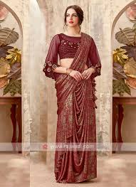 Woven design kanjeevaram mauve & gold toned saree. Maroon Color Party Wear Saree