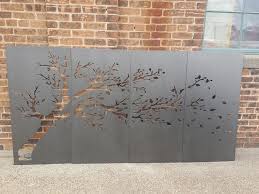 Windy Tree Set Of 4 Metal Privacy Screen Decorative Panel Etsy Decorative Panels Fence Art Garden Fence Art