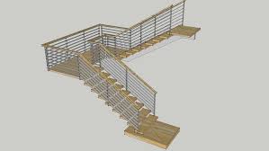 The top of the lower rail needs to be placed 9 1/2″ inches above the ground. Switch Back Mono Stringer Stair With Horizontal Slat Railing 3d Warehouse